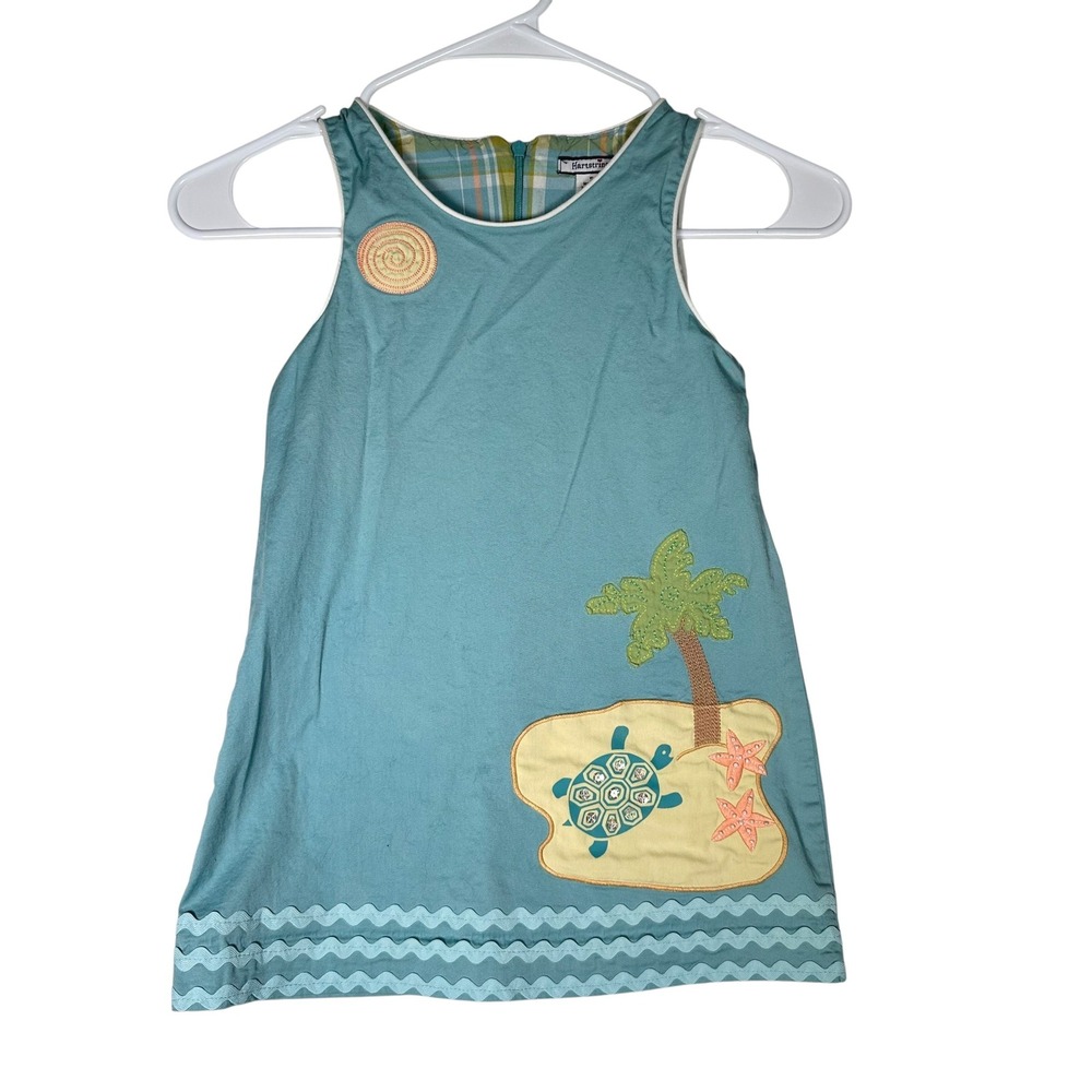 Hartstrings Girls Teal‎ Blue Tropical Beach Sea Turtle Embroidered Dress Size 5